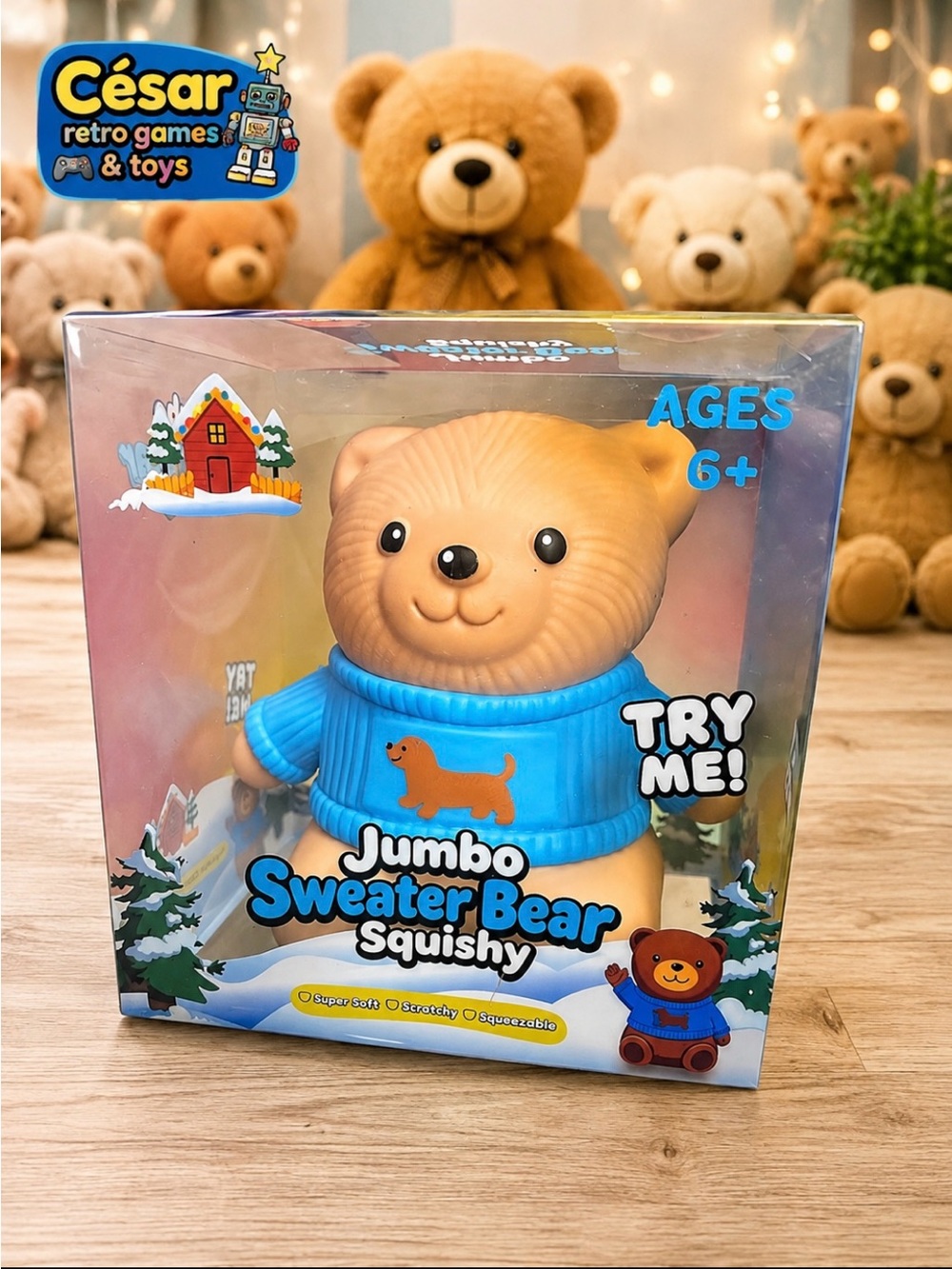 Jumbo Sweater Bear Squishy - Blue Sweater